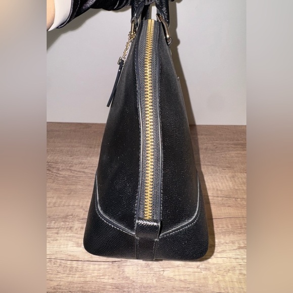 Coach Sierra Satchel Black Crossgrain Leather F57524 Dome Zip Top Handbag Purse - Picture 7 of 8